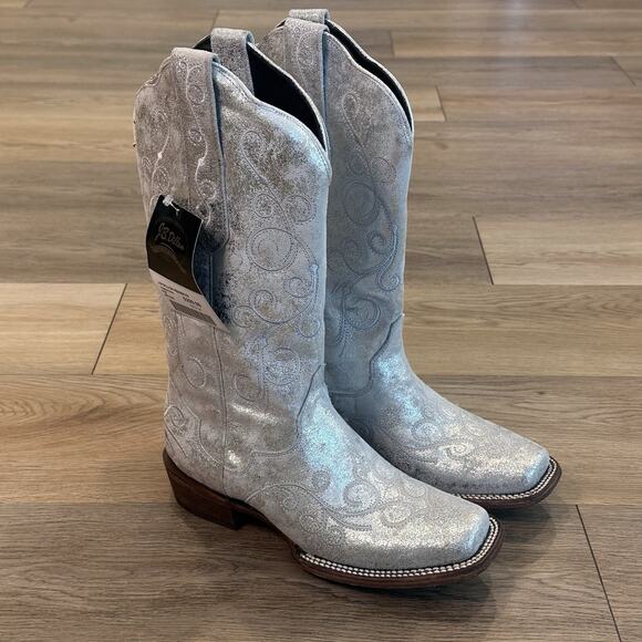 JB Dillon Reserve NWT Womens 8 Silver Glitter Embroidered Cowgirl Western Boots - Picture 1 of 15